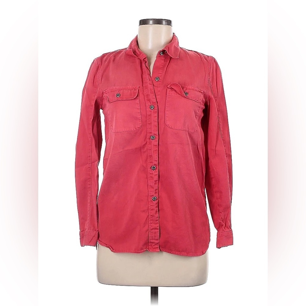 Madewell Long Sleeve Button Down Denim Shirt in Vermilion Red NWT